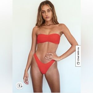 LA Hearts by PacSun Red Cari Scrunch Bandeau Bikini Top and Bottoms